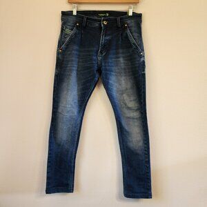 DIESEL Krooley Jeans Men 32X25 Blue Denim Faded Tapered Fit Whiskered Italy